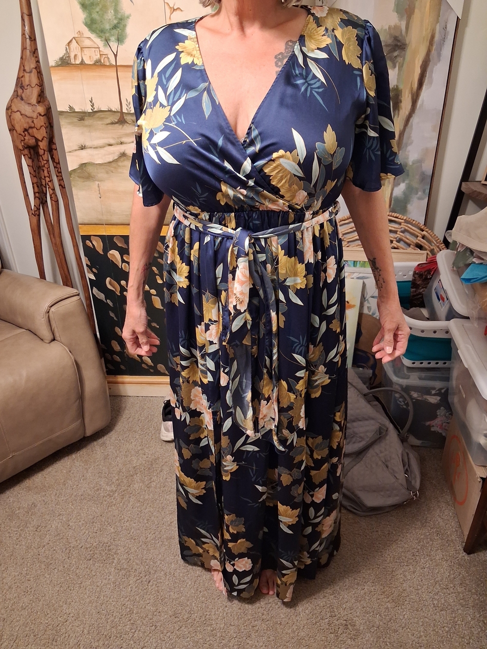 Baltic Born Navy Floral Wrap Maxi Dress with Yellow Accents